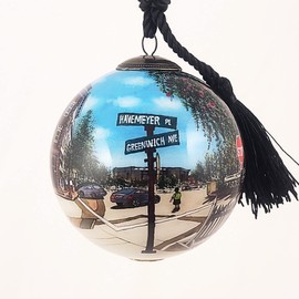 Li Bien (Retail Trial) Hand Inside Painted Glass Christmas Ornament - Street Scene, 75mm