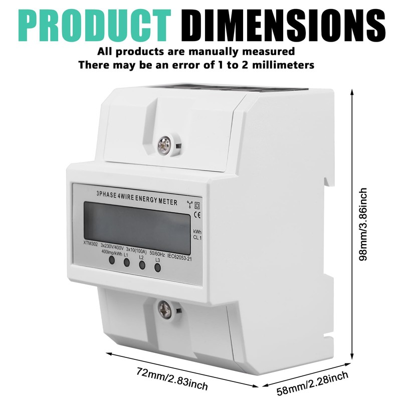 3 Phase Electricity Meter, 100 A Three-Phase Meter, Calibrated Electricity