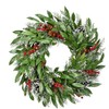 Fraser Hill Farm Green Mixed Leaf Wreath with Red Berries