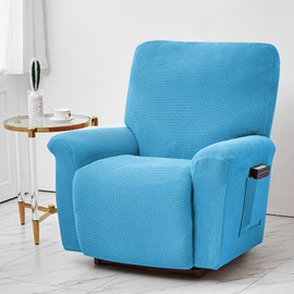 CONRUSER Stretch Recliner Chair Covers, 4-Piece Soft Sofa Cover Thick Single Seat Couch Cover Jacquard Recliner Slipcover with Pocket (Light Blue)