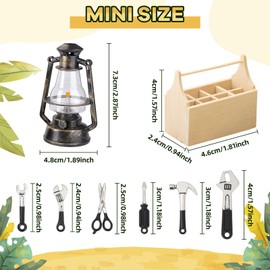 Gnome Accessories Christmas, 1/12 Miniature Tool Box, Wooden Tool Box with Gnome Tool Set, Miniature Oil Lamp, Miniature Gnome Accessories, Miniature Dollhouse Accessories, Mini Ornaments