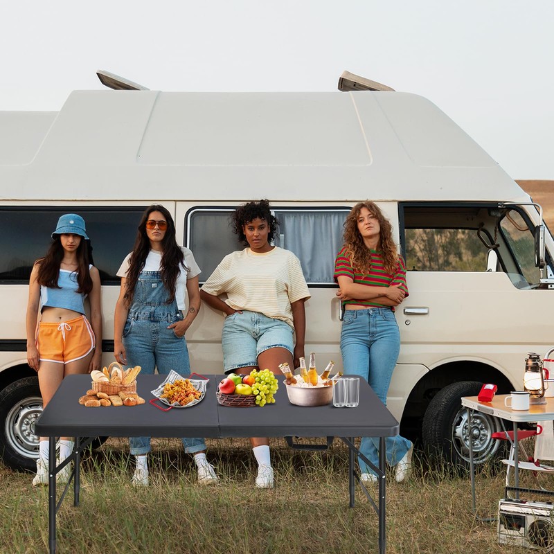 SculPong Folding Table 4ft Portable Fold-in-Half Plastic Table Black Foldable