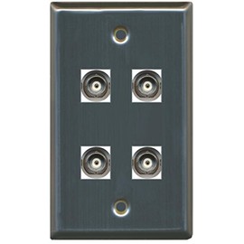 RiteAV 4 Port BNC Female/Female HD-SDI Jack Wall Plate - Stainless Steel/Gray