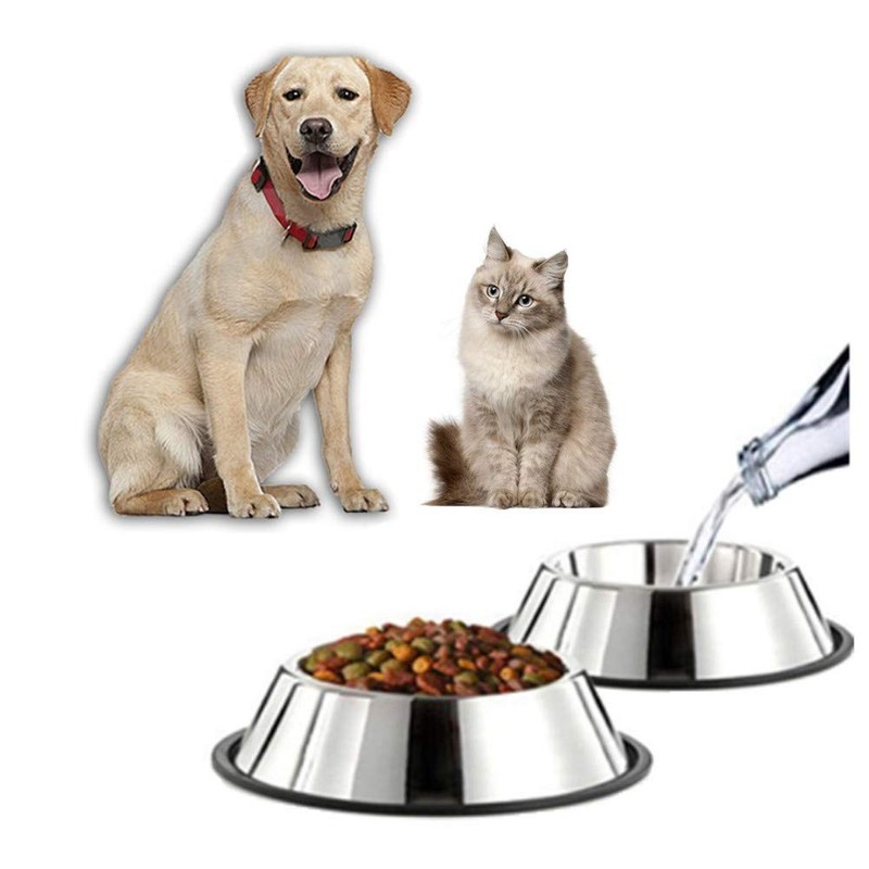 Steel Dog Bowl with Rubber Base for Small Medium and