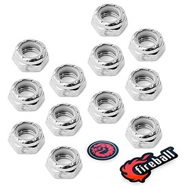 Fireball Dragon 5/16 Axle Nuts for Skateboard & Longboard Trucks - 12 Pack Longboard Lock Nuts for Skateboard Truck Axles - Performance Skateboard & Longboard Truck Hardware Nuts Kit (Silver)