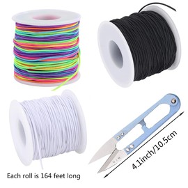3 Rolls of 1mm 164 Foot Long Rainbow Black and White Elastic Rope, 1mm Rainbow Black and White Elastic String Bracelet Cord Jewelry Bead Thread for Bracelets, Necklaces, Beading and Jewelry Making