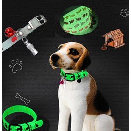 Glow in The Dark Dog Collar with Bell,Self-Lighting Dog Collar Light up Puppy Collar Adjustable Fluorescent Pet Safety Collar,Silicone Dog Collar with Address,Anti-Loss Collar for Small Medium Dogs