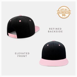 CHOK.LIDS Flat Bill Visor Classic Snapback Hat Blank Adjustable Brim High Top End Trendy Color Style Plain Tone Baseball Cap (Black/Light Pink)