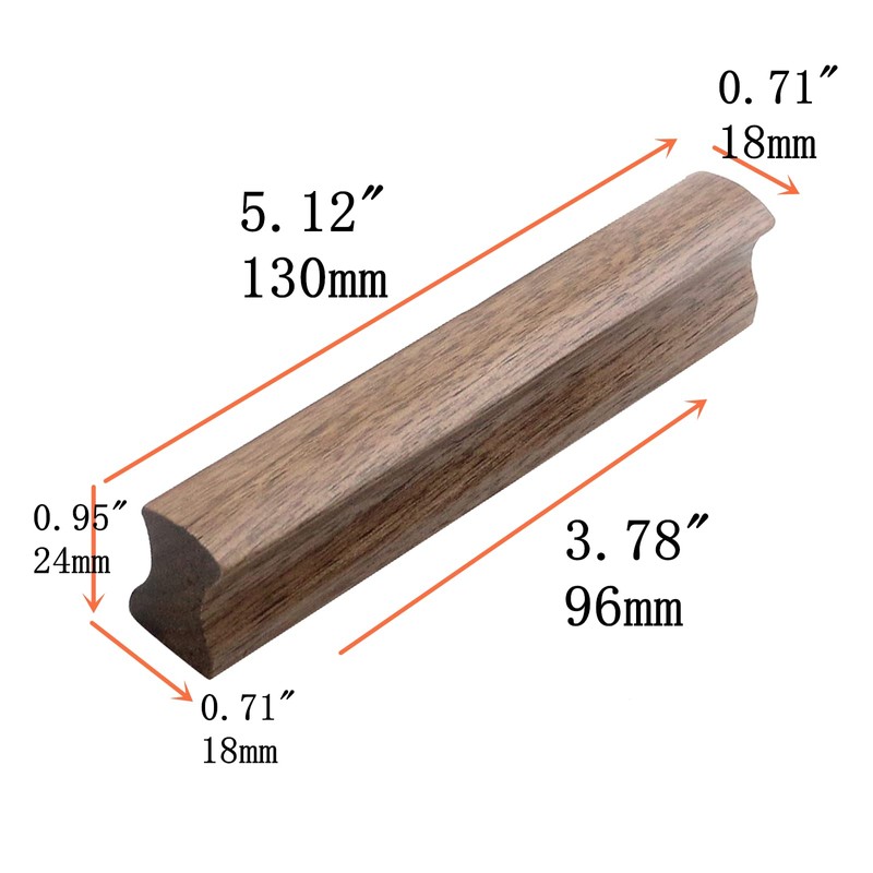 Tsnamay 4Pcs Drawer 5.12"/130mm Solid Pulls Walnut Kitchen Wardrobe Cabinet