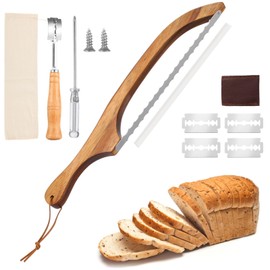 Homaisson Bread Knife for Homemade Bread, 16 Inches Wooden Bread Bow Cutter with Stainless Steel Blade, Serrated Sourdough Slicer, Includes Blade Guard and Storage Bag