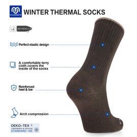 Closemate Mens Socks Cushioned Crew Sport Socks for Men Thick Warm Thermal Cotton Wicking Winter Socks for Walking Hiking Athletic Socks 5 Pairs (1Black 1DarkGrey 1Brown 1DarkBlue 1DarkGreen, Size L)