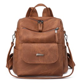 Puwuzixi Women Backpack Waterproof Anti-Theft Lightweight PU Fashion Travel Multipurpose Convertible Purse Shoulder Bag Handbag Backpack Caramel Brown