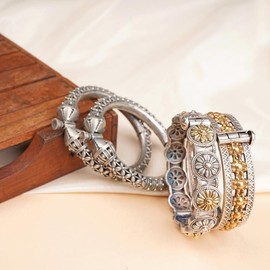 Kalaa Trendy Oxidised Silver Bangle – Vintage Inspired Lightweight Jewelry for Women – Perfect Casual & Party Wear Bracelet with Rustic Charm - KALAA00110