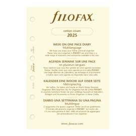 Filofax Calendar Diary Refill, Pocket Size, Week on One Page, Cotton Cream Paper, Unruled, Multilingual: Four Languages, 2025 (C68239-25)