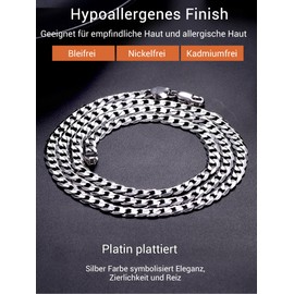 Prosilver Men’s Necklace, 925 Sterling Silver, Curb Chain, Minimalist Link Chain, Jewellery, for Boys and Men, 2.8 mm/5 mm Wide, Chain Length 46, 51, 55, 61, 66 and 71 cm, Customisable, Sterling Silver, No gemstone.