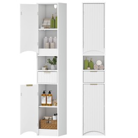 Hzuaneri Tall Bathroom Cabinet, Tall Storage Cabinet with 2 Doors & 1 Drawer, Cabinets with Adjustable Shelves & Wave Doors, Silm Bathroom Cabinets for Living Room, Entryway, Kitchen, White SC33703X