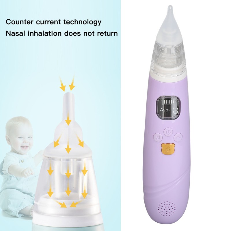 Electronic Infant Nose Aspirator Adjustable Suction Level Music Light Soothe