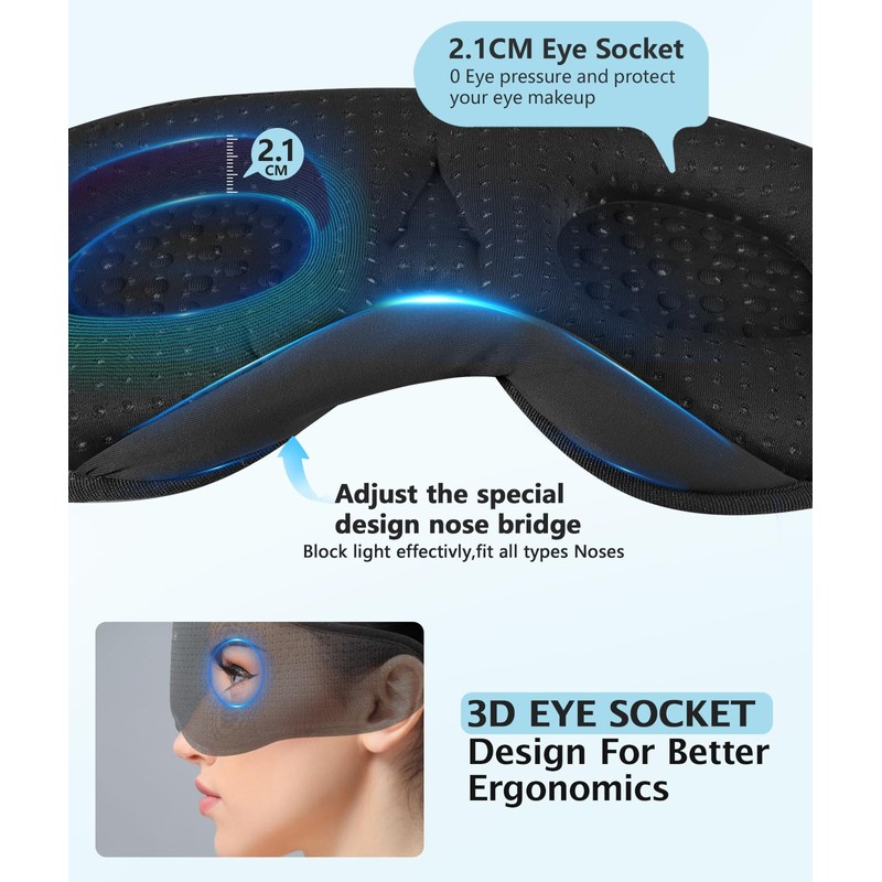 Sleep Headphones Bluetooth 5.4 3D Sleep Mask, up to 15-Hour