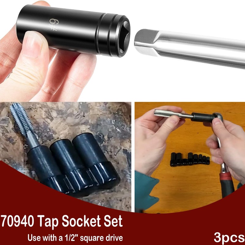 70940 Tap Socket Set, 5/8’’ 11/16’’ 3/4’’ Tap Sockets For