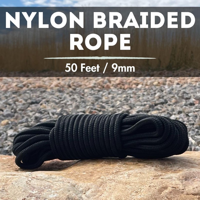 3/8 Inch 50 Foot Rope, Black, Camping Rope