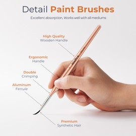 Nicpro Fine Brushes, 10 Pieces, Aesthetic Fine Tip, Professional Miniature Brush Set for Micro Detail Work, Acrylic, Watercolor, Oil, Crafts, Models, Rock, Army, Paint by Numbers