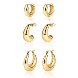 MIDEEO Gold/Sliver Chunky Hoop Earrings Set for Women, 14K Gold Plated Twisted Huggie Hoop Earring Hypoallergenic Thick Open Lightweight Chunky Hoop Earrings Jewelry for Gifts
