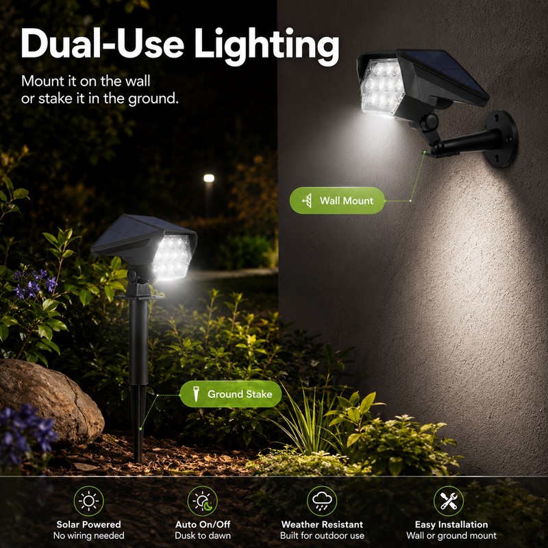 Solar Spotlights for Outdoor Lighting – Dimmable Dual-Use Waterproof Lawn