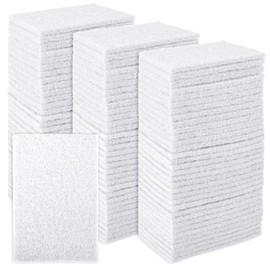 CONLI 100 PCS Scouring Pad Reusable Household White Scrubbing Pads for Cleaning, Multipurpose 6" x 4" Non Scratch Scrubbing Pads for Kitchen Dishes Pan Metal Grills