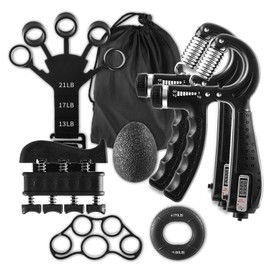 7PCS Grip Strengthener Kit, 2 Adjustable Forearm Strengthener, 1 Storage Bag,Finger Stretchers, Grip Ring, Stress Relief Ball, Finger Exercise, User Manual, UK Hand Gripper