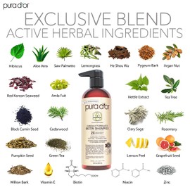 PURA D'OR Professional Grade Biotin Shampoo, Clinically Proven Anti-Thinning Hair Care, 2X Concentrated DHT Blocker Hair Thickening Products For Women & Men, 16oz