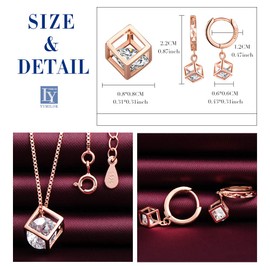 Yumilok Women's Stud Earrings Necklace Chain with Rubik's Cube Pendant Cubic Zirconia Solitaire Earrings Hoop Jewellery Sets Gift for Women Girls Rose Gold, Sterling Silver, Cubic Zirconia