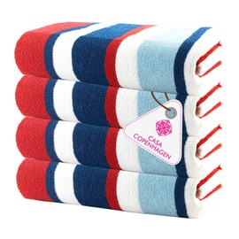 CASA COPENHAGEN Bora Bora Beach Towels Designed in Denmark Rough and Tough, Quick Dry, for Pool, Bath & Shower 30x60 inches 4 Pieces Cotton Beach Bath Towels Set - Red