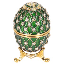 Egg Trinket Box Zinc Alloy Sparkling Rhinestone Exquisite Elegant Metal Jewelry Box for Family Office Storage Green