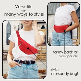 MAXTOP Bumbag Waist Fanny Pack Running Belt for Women Men Unisex Bum Bag with Headphone Jack and 4-Zipper Pockets Adjustable Belt for Outdoors Workout Hiking Gifts for Women Men Red