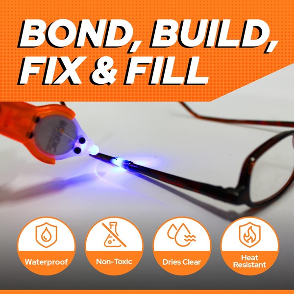 Bondic LED UV Glue Kit, Super Glue, Liquid Plastic Welder, Cures Quickly, Adhesive Repair for Home, Garage, Outdoors (LED Light & Liquid Cartridge in a Tin Case)