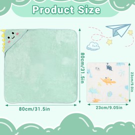 TPTGIAR Hooded Baby Towel, Coral Fleece Baby Towels with 1 Cotton 6 Layers Baby Muslin Squares, Cute Animal Design Baby Bath Towel Soft Absorbent Baby Hooded Towel for Boys Girls, 80 x 80cm (Green)