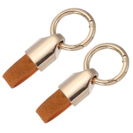 MECCANIXITY Car Key Chain Detachable Leather Keychain, Spring Key Ring O Rings Clip Buckle Small Leather Key Fob Holder (Gold/Brown, Pack of 2)