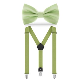 GRIN accs - Set o Kit de Moño y Tirantes para Hombre - Con Piel - Color Verde Pastel