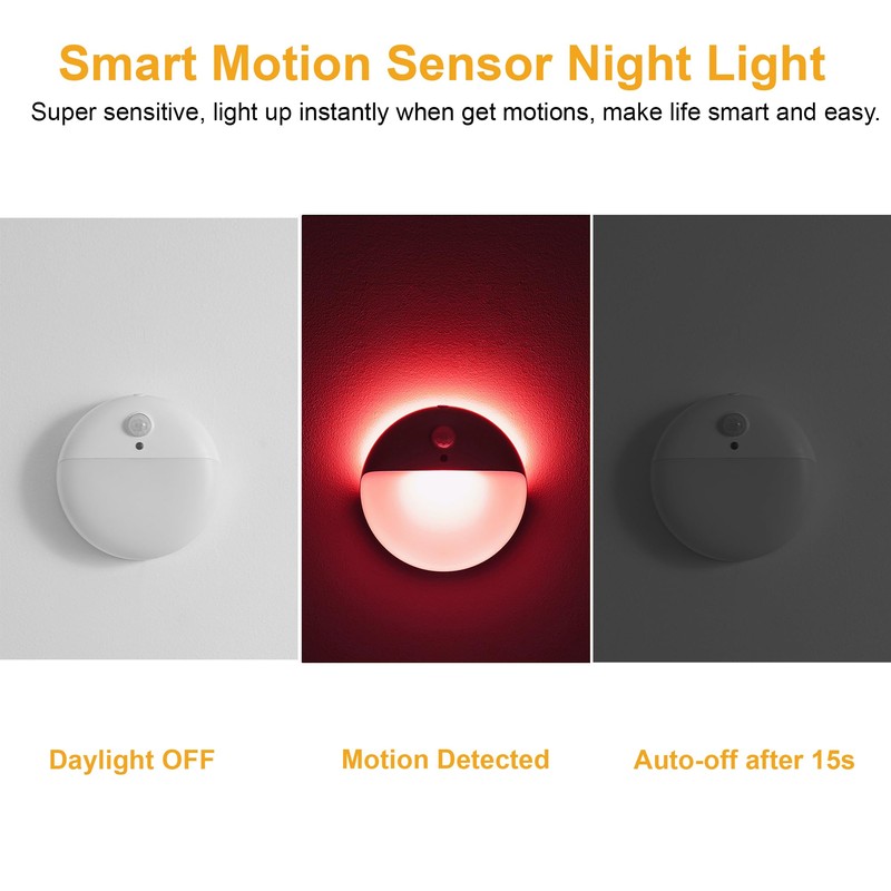 YUNLEX 2 Pack Red Night Light, Battery Operated Night Light,