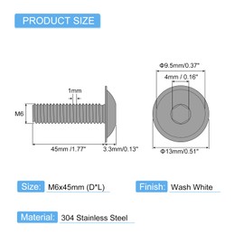 sourcing map 15Pcs M6-1x45mm Flanged Button Head Socket Cap Screws, 304 Stainless Steel Socket Drive Fasteners Bolts, Fully Thread Machine Screws, Silver