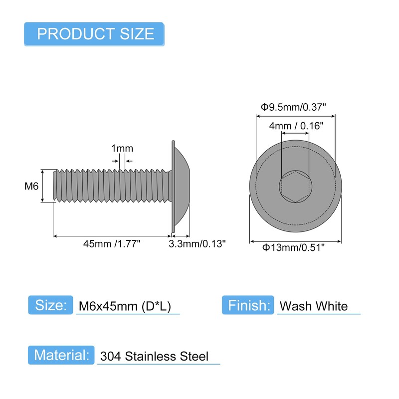 sourcing map 15Pcs M6-1x45mm Flanged Button Head Socket Cap Screws,