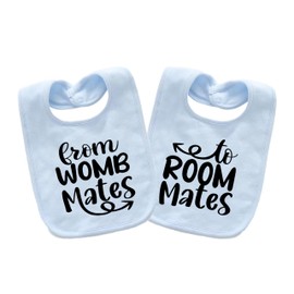 QIANWANYI Baby Twins Bibs Womb Mates Newborn Baby Bibs Cute Unisex Bibs Set Toddler Baby Boy Girl Bibs(blue paste)