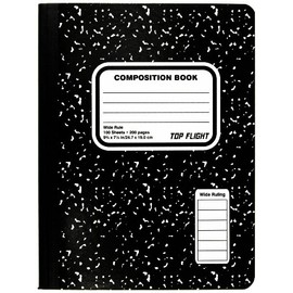 Top Flight Sewn Composition Book, Black and White Marble, Wide Rule, 100 Sheets (Pack of 2)