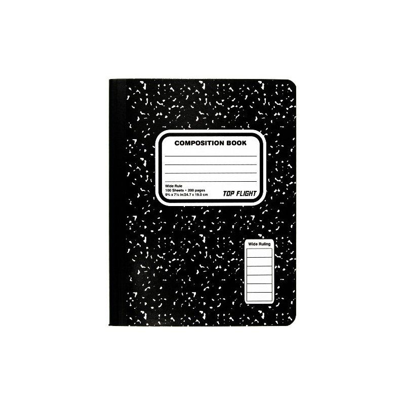 Top Flight Sewn Composition Book, Black and White Marble, Wide