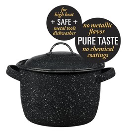 Granite Ware 4-Quart Bean Pot - Porcelain Enamel on Steel, Lightweight & Durable, Ideal for Baked Beans, Stews, Soups - Non-Stick, Chip-Resistant, Even Heat Distribution (Speckled Black)