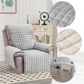 KIPTVO Recliner Chair Cover, Recliner Sofa Covers, Soft Washable Plush Armchair Slipcover, Nonslip Furniture Protector Cover, with Tightening Straps and Adjustable Buckles, for Pets, Family, Child