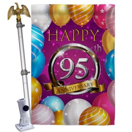 Breeze Decor Happy 95th Anniversary House Flag Eagle Set Celebration Couple Married Wedding Occasion Party Valentines Decoration Banner Small Garden Yard Gift Double-Sided, Made in USA