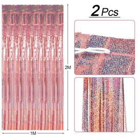 Gold and silver screen rose gold, 2 pieces metal glitter tassel, glitter gold and silver screen, aluminum foil tassel screen for Christmas tree, birthday, holiday, party stage decoration, 1m x 2m.