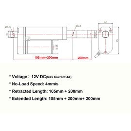 12V 8Inch(200mm) Linear Actuator 1500N(330LBS) Electric Stroke Linear Actuator for Lifting, All-Metal Gears, No-Load: 4mm/s