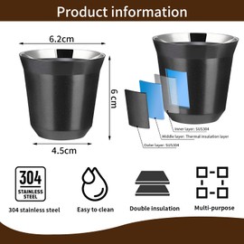 2 piezas Tazas de Espresso de Acero Inoxidable, Taza de Café de Acero Inoxidable, Copa Aislante, Tazas de Café Aisladas, Taza de Café no Caliente, 2.7oz